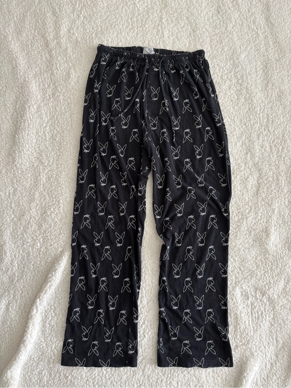 Playboy Bunny Print Pajama Pants Black White Men’s Large Cotton Y2K Style